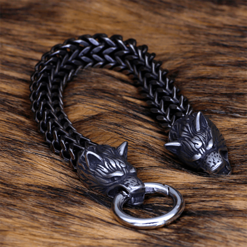 Brazalete Cabeza de Lobo Estilo Vikingo en Acero Inoxidable - Clube Boss